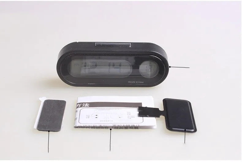 Black car clock thermometer with LED display and adjustable dashboard mounting bracket