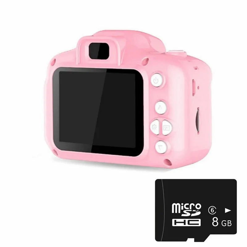 Children's HD digital waterproof camera in blue, showing 2.3 inch LCD screen and compact 80x60mm body