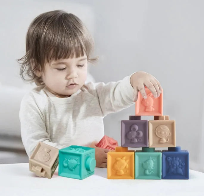 Animal relief soft building blocks in colour box for children cognitive play
