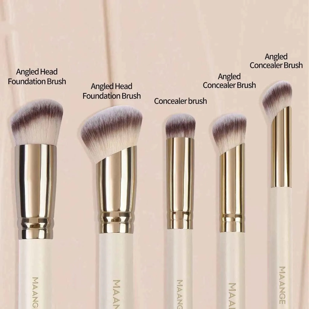 Five apricot-coloured angled blush makeup brushes for foundation and powder application