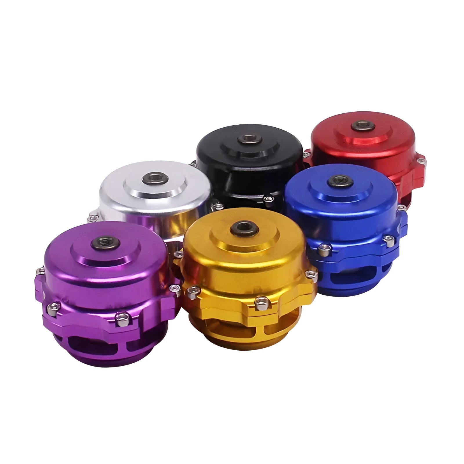 Aluminium alloy turbo blow-off valve in 50mm size showing colour options