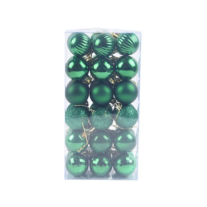 36 Christmas colour balls in whole box set, 4cm diameter, assorted colours for tree decoration