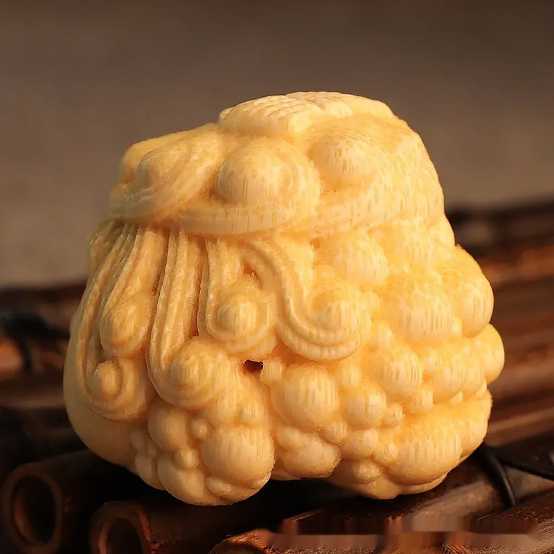 Solid bamboo carving ornament with golden toad princess design in cute style