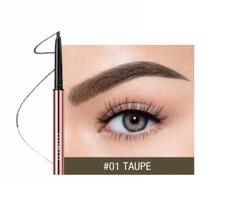 Eyebrow make-up pencil set showing six colour shades in slim pencil design with colour box packaging