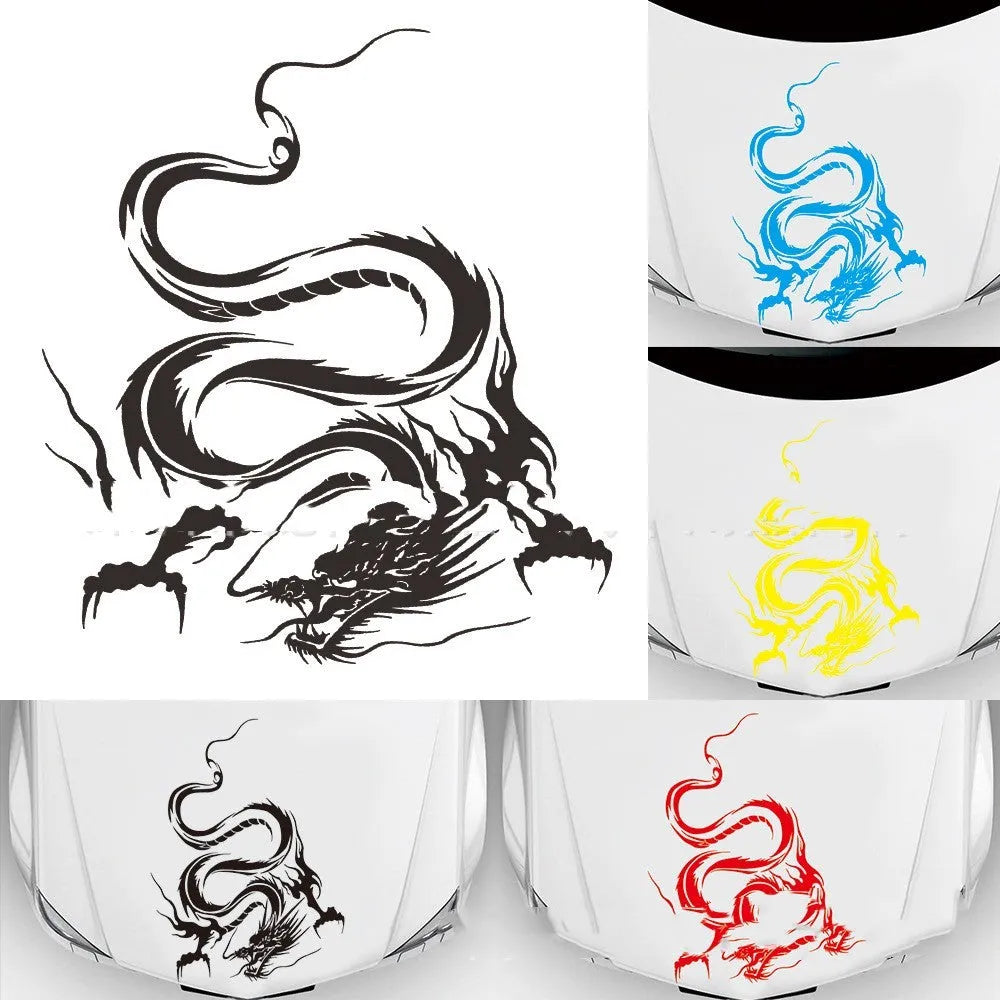 Large black dragon design car body sticker for front end modification, 50cm by 36cm.