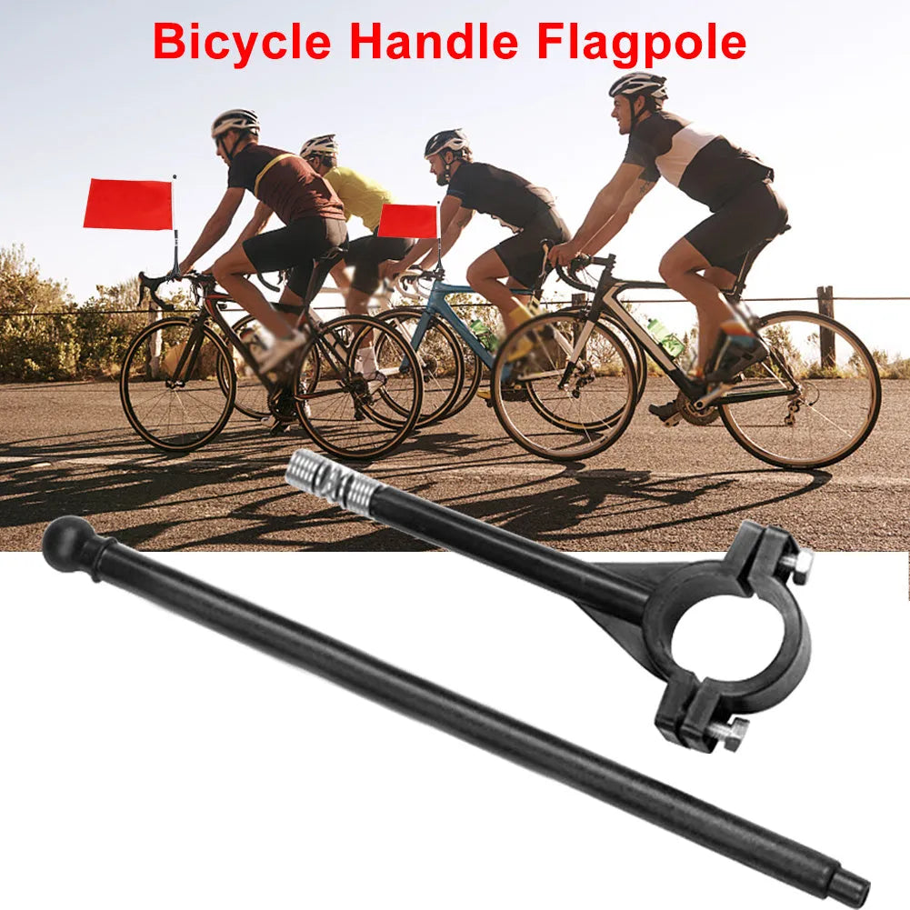 Cycling handlebar flag pole with square polyester flag attached for bicycle mounting