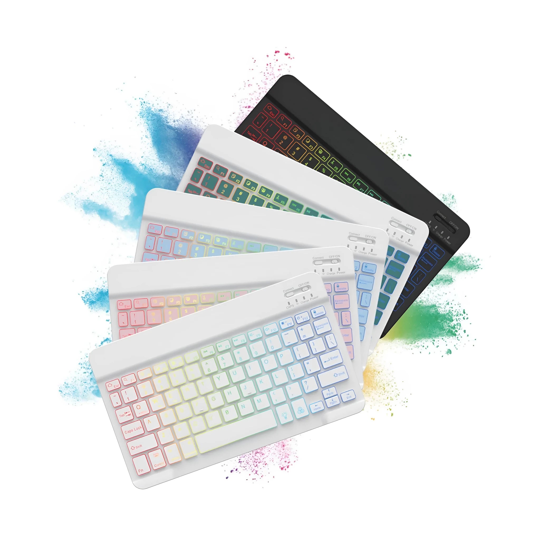 10-inch Bluetooth keyboard for tablets with colourful backlight in one of eight body colour options