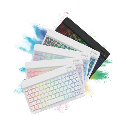 10-inch Bluetooth keyboard for tablets with colourful backlight in one of eight body colour options