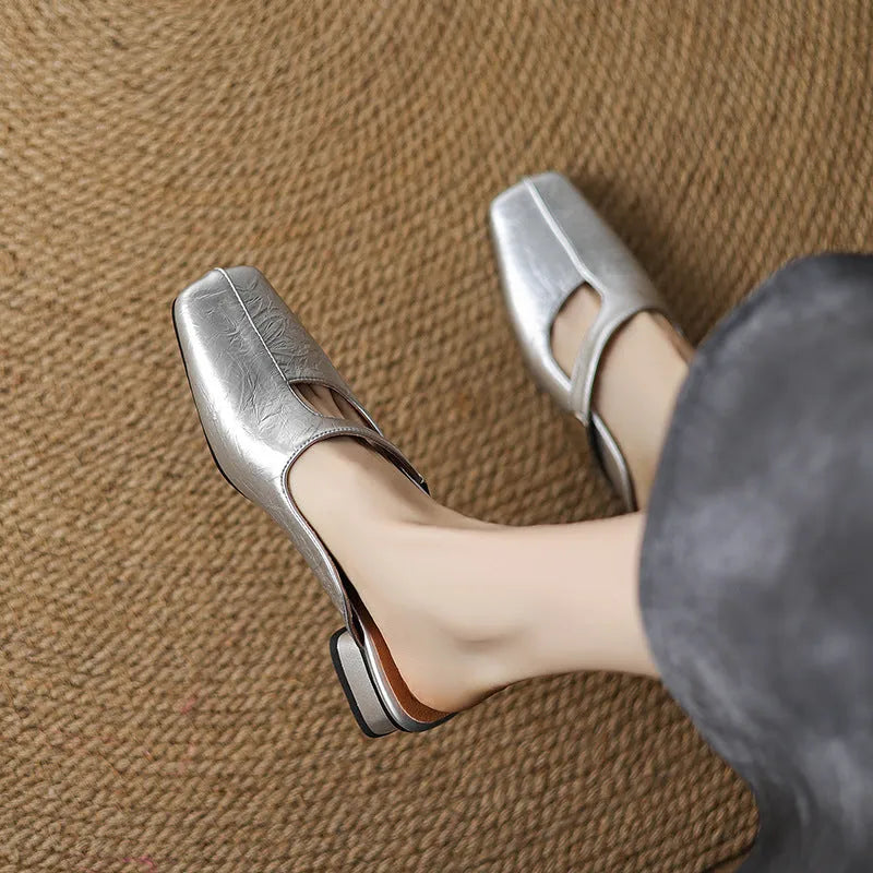 Square toe casual slippers with low heel in artificial PU material available in three colours