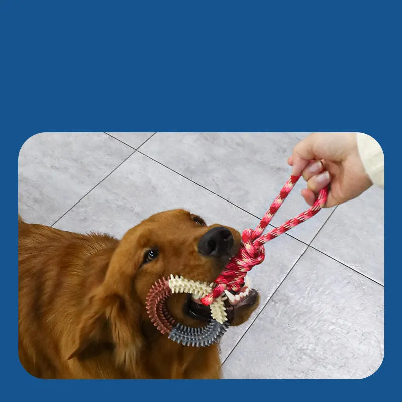 43cm multi-coloured braided rope dog toy with knots for puppy teething relief