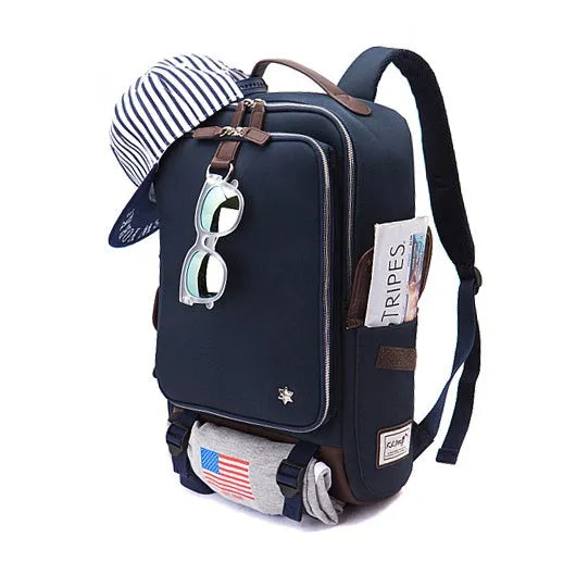 Men's modern Korean style backpack in Oxford cloth, showing large capacity and colour options.