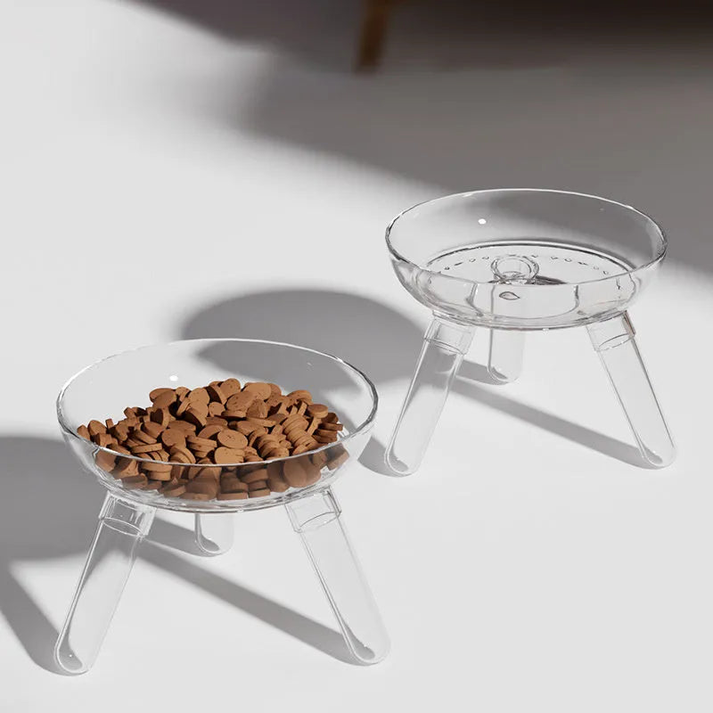 Transparent PC pet feeding bowl with anti-knock triangle base, 18.2cm diameter, blue colour