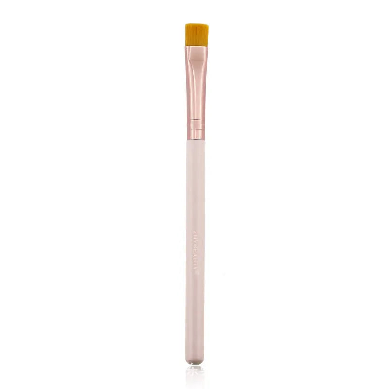 26 pink makeup brushes with wooden handles arranged in a PU storage bag