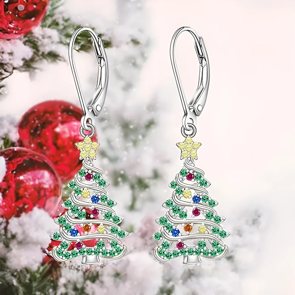 White gold colour Christmas tree and star design pendant earrings for women
