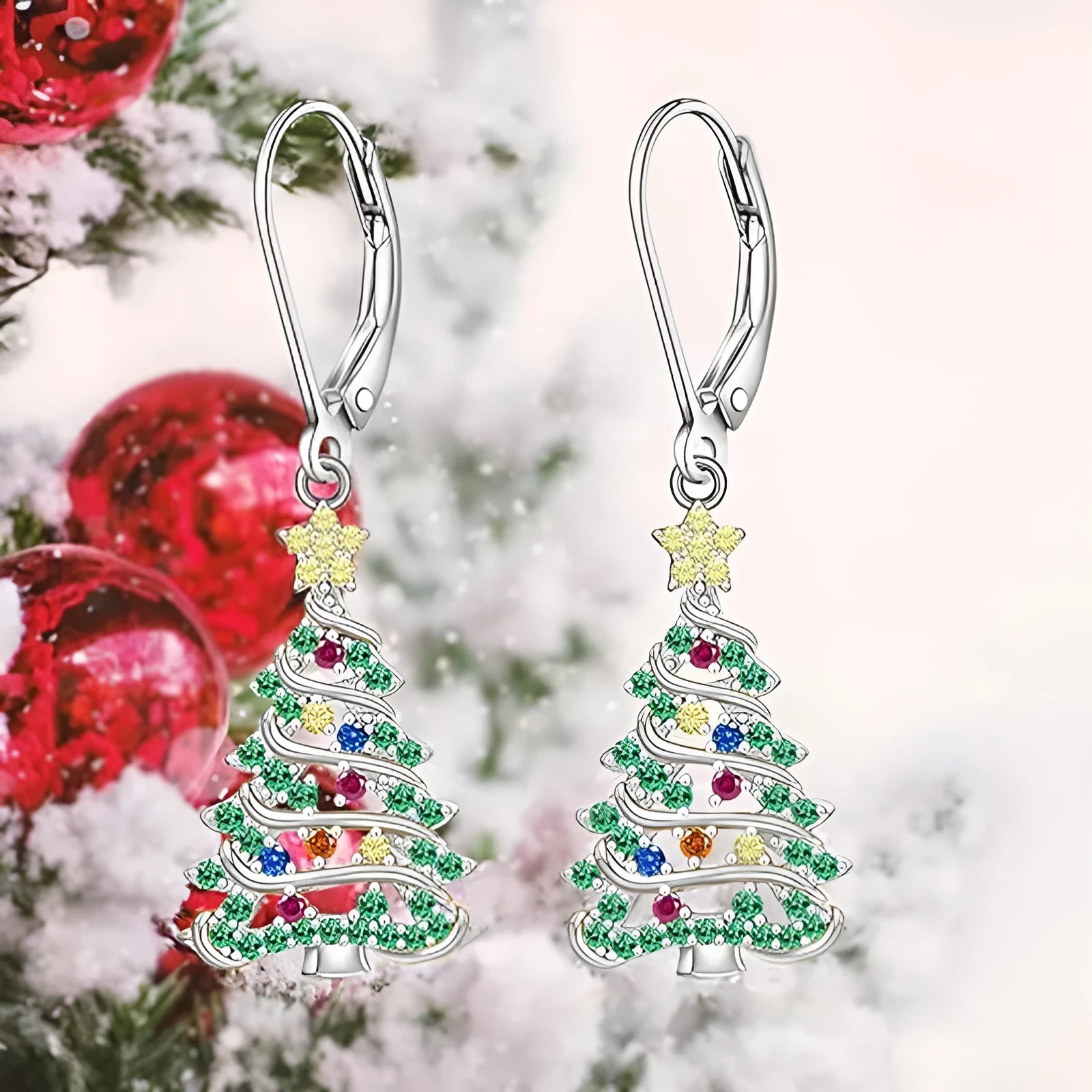 White gold colour Christmas tree and star design pendant earrings for women