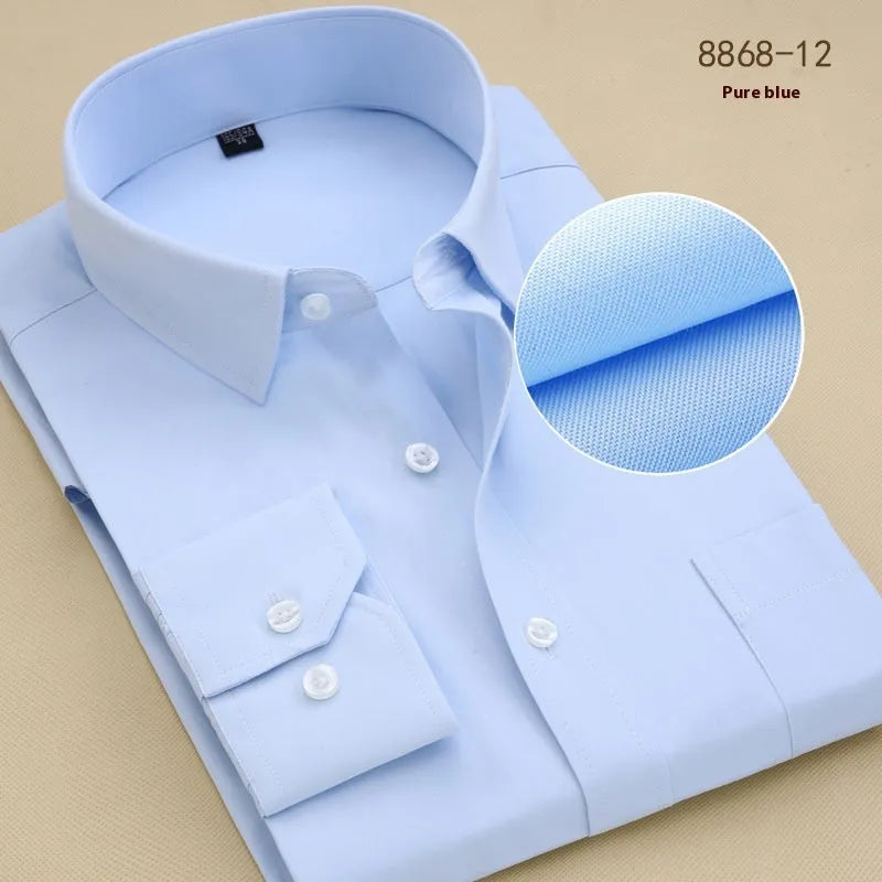 Men's black slim fit cotton business shirt with long sleeves in cardigan style