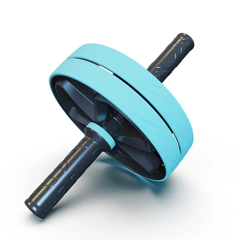 Blue double wheel abdominal roller for core strength training, size 28x18x18 cm