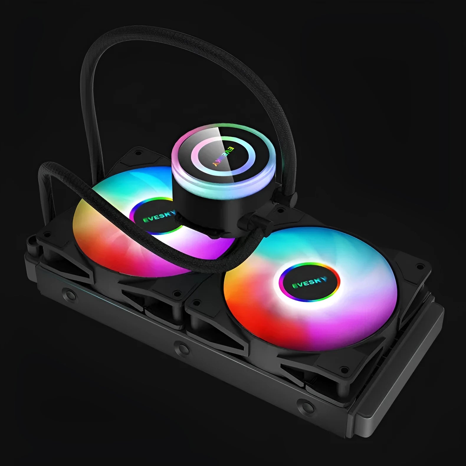 Aluminium CPU radiator fan with RGB lighting for desktop computer cooling