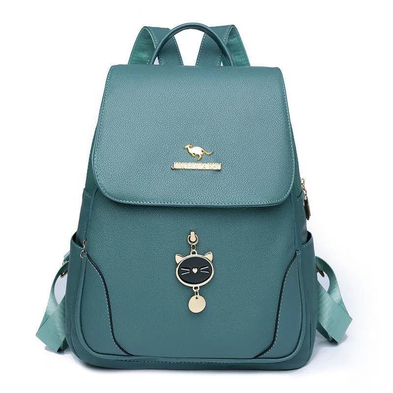 Women's casual PU leather backpack in street style with three-dimensional pockets and advanced texture