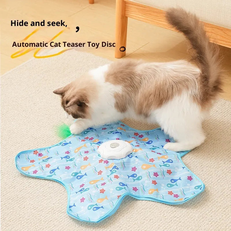 Smart cat hunting cover electric toy in blue with fish design, made from PP material