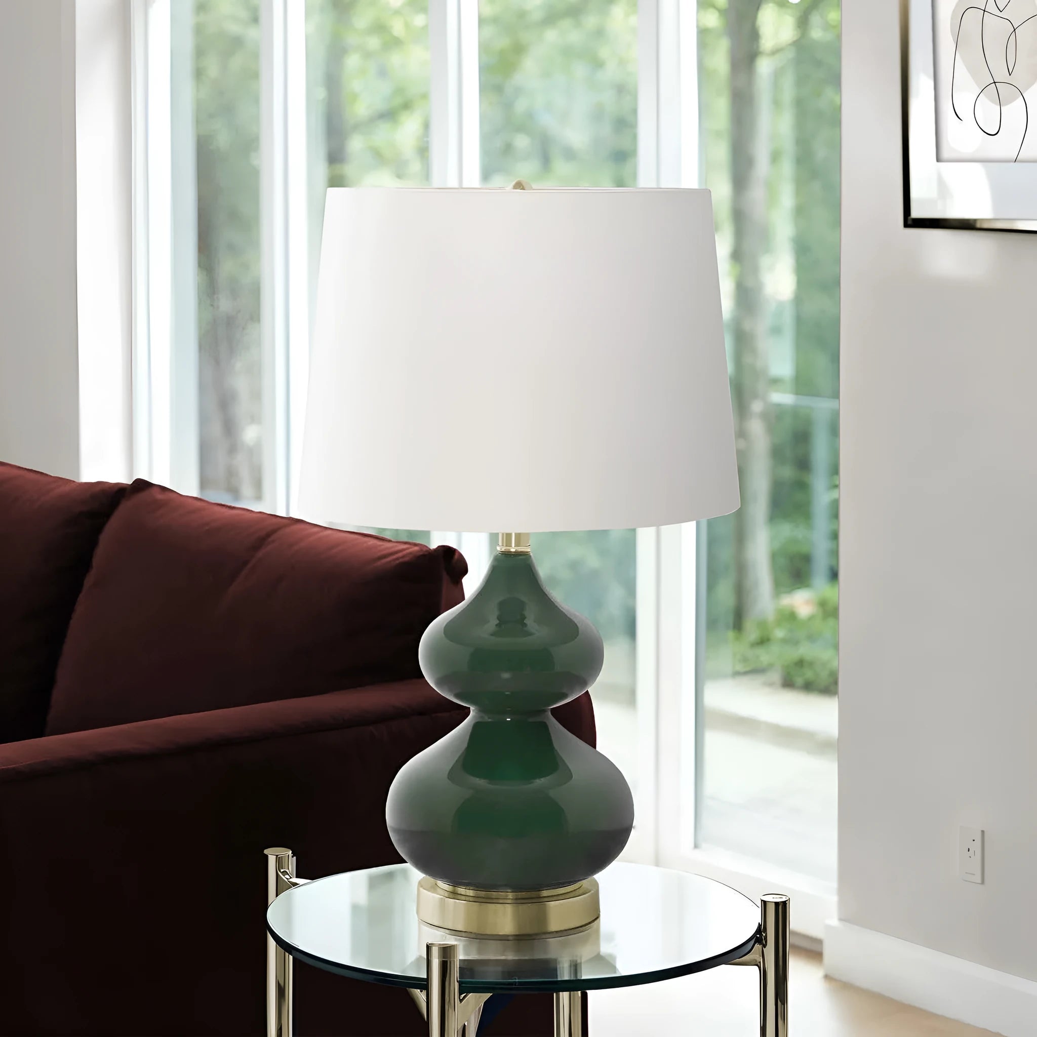 Blue crystal glass desk lamp with cloth lampshade for children's room, 64cm tall
