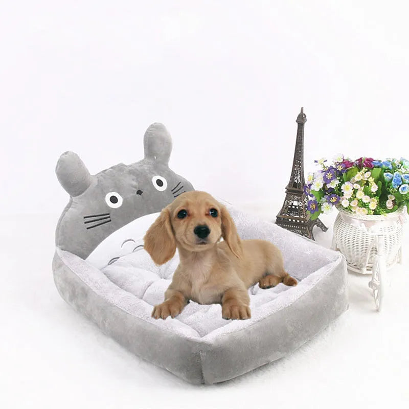 Cartoon-style sofa pet bed for small dogs and cats in a plush fabric with a removable washable cover
