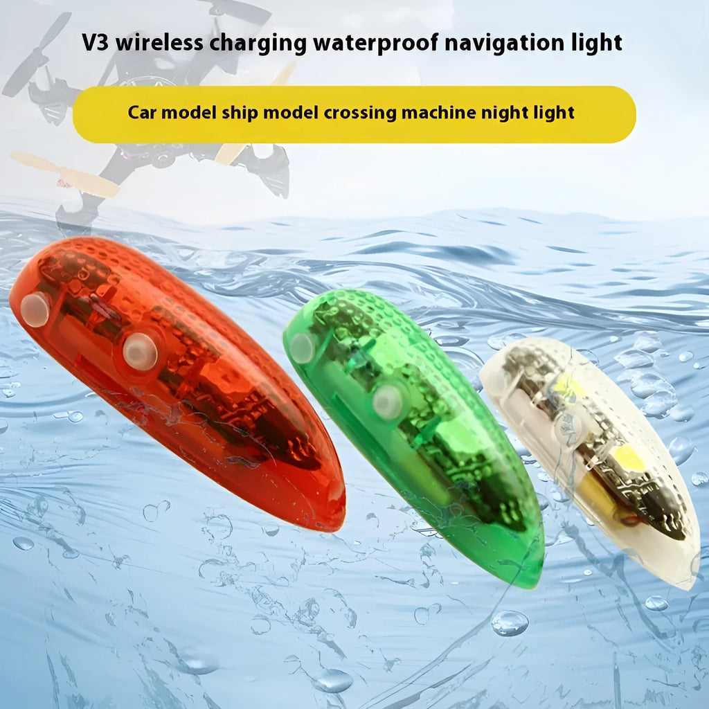 V3 wireless charging waterproof navigation light for RC car boat and aircraft models showing 43mm size