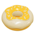 TPR donut-shaped dog chew toy with squeaker for dental care in pink, chocolate or yellow colours