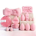 Beauty tools combination suit set with hydrophilic non-latex sponges in brown pink purple colour options