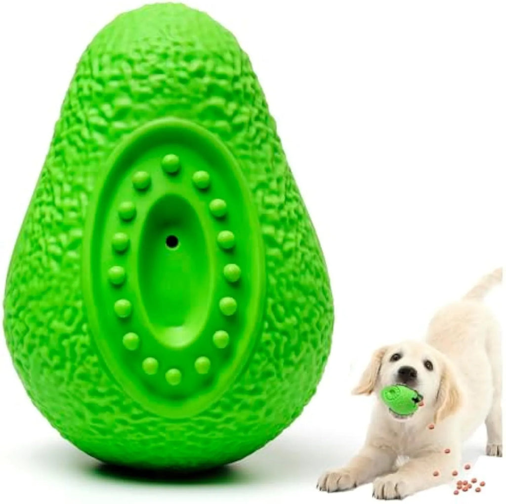Green avocado-shaped natural rubber dog chew toy for aggressive chewers on a white background.