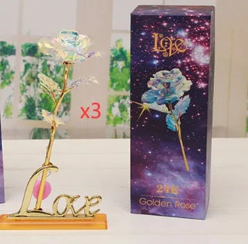 24K luminous colour gold rose flower set in gift box with tote bag