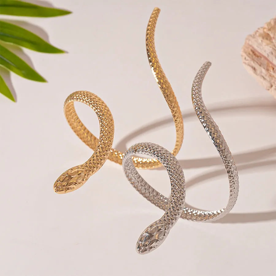 Gold electroplated snake design ring and bracelet set with exaggerated twisted winding pattern