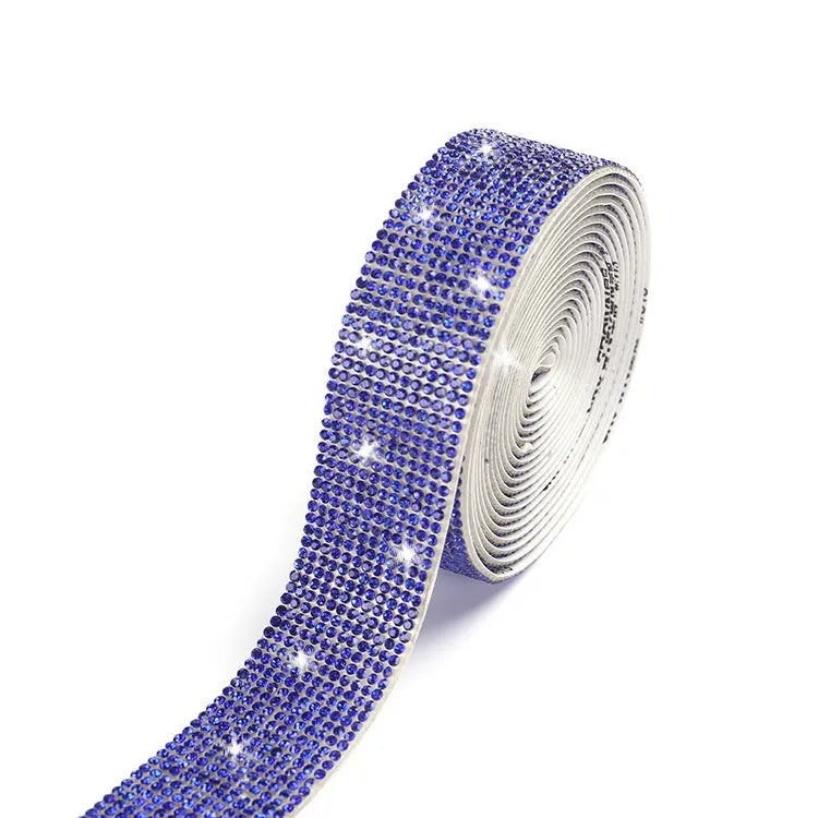 Self-adhesive water drill stick for clothing with glass rhinestones in AB colour and white on long strip