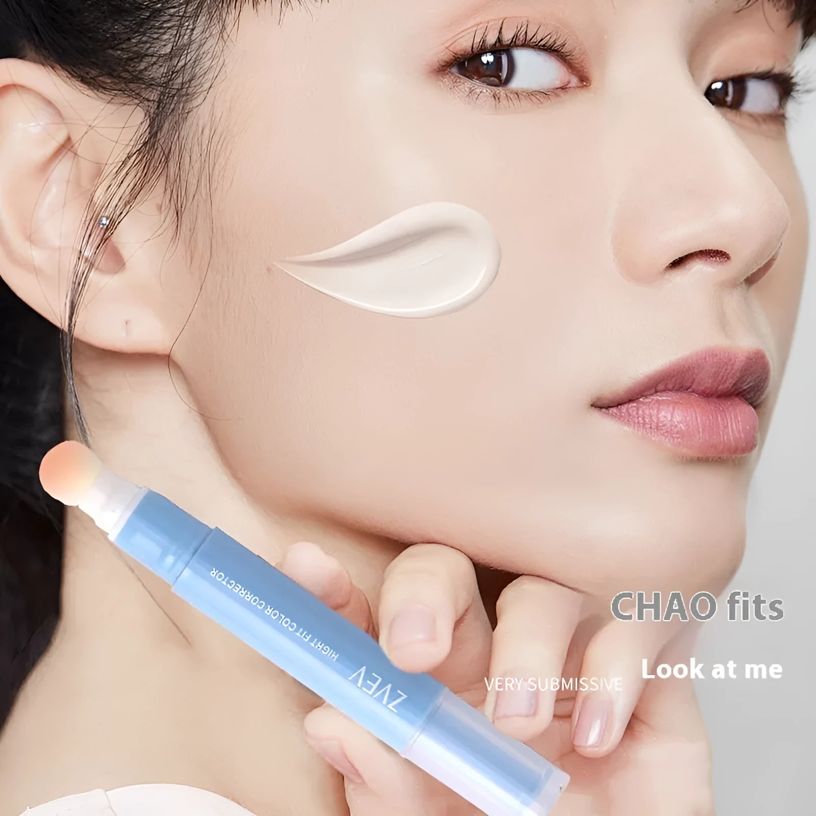 Concealer cream tube with sponge brush applicator in 1.5g size showing three colour options