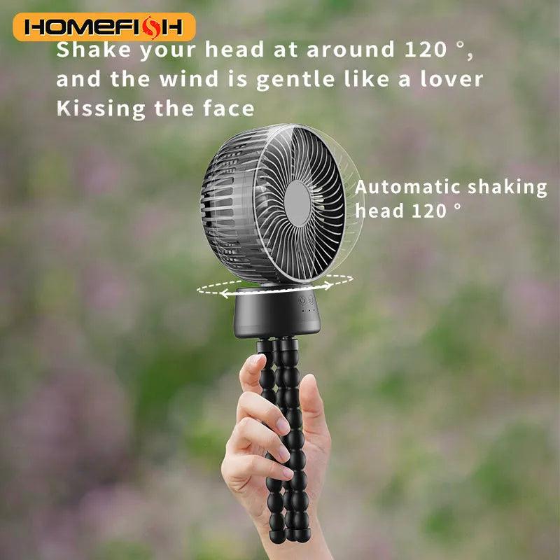 HOMEFISH F2 automatic shake head fan with LED light on a removable bracket
