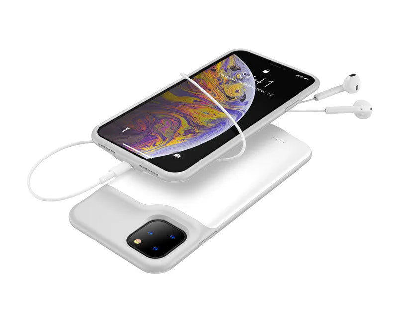 Shockproof silicone iPhone battery case in four colours with up to 8500mAh capacity for iPhone 11-15 models