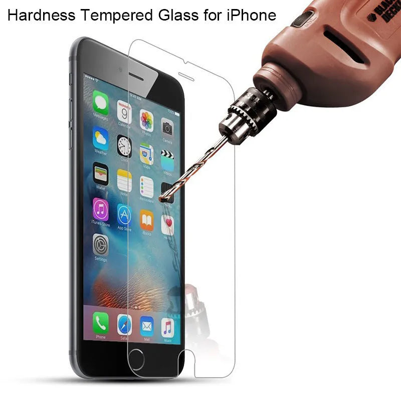 Tempered glass screen protector film for iPhone with anti-fingerprint coating.