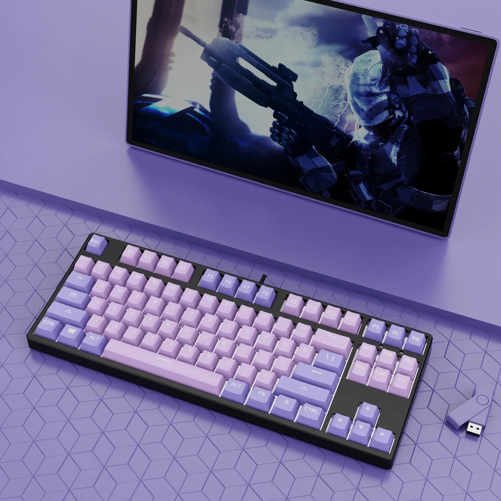 87-key tenkeyless mechanical keyboard in a dual-colour keycap design with metal frame