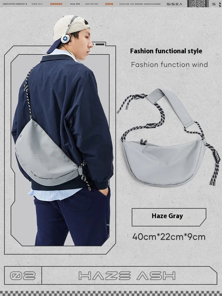 Men's nylon messenger bag in solid colour with large capacity design