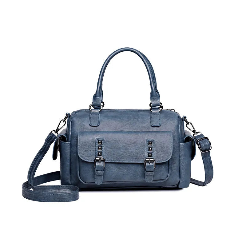 Large capacity vintage messenger bag in horizontal square suitcase shape with PU leather construction