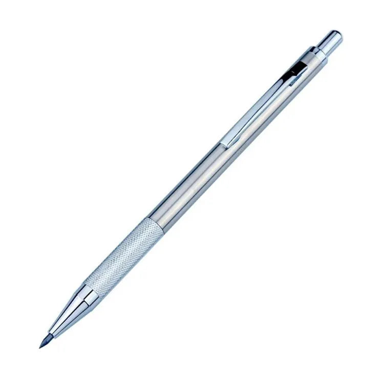 Metal automatic mechanical pencil showing multi-size lead compatibility for 0.5mm, 0.7mm, 0.9mm, 1.3mm and 2.0mm diameters