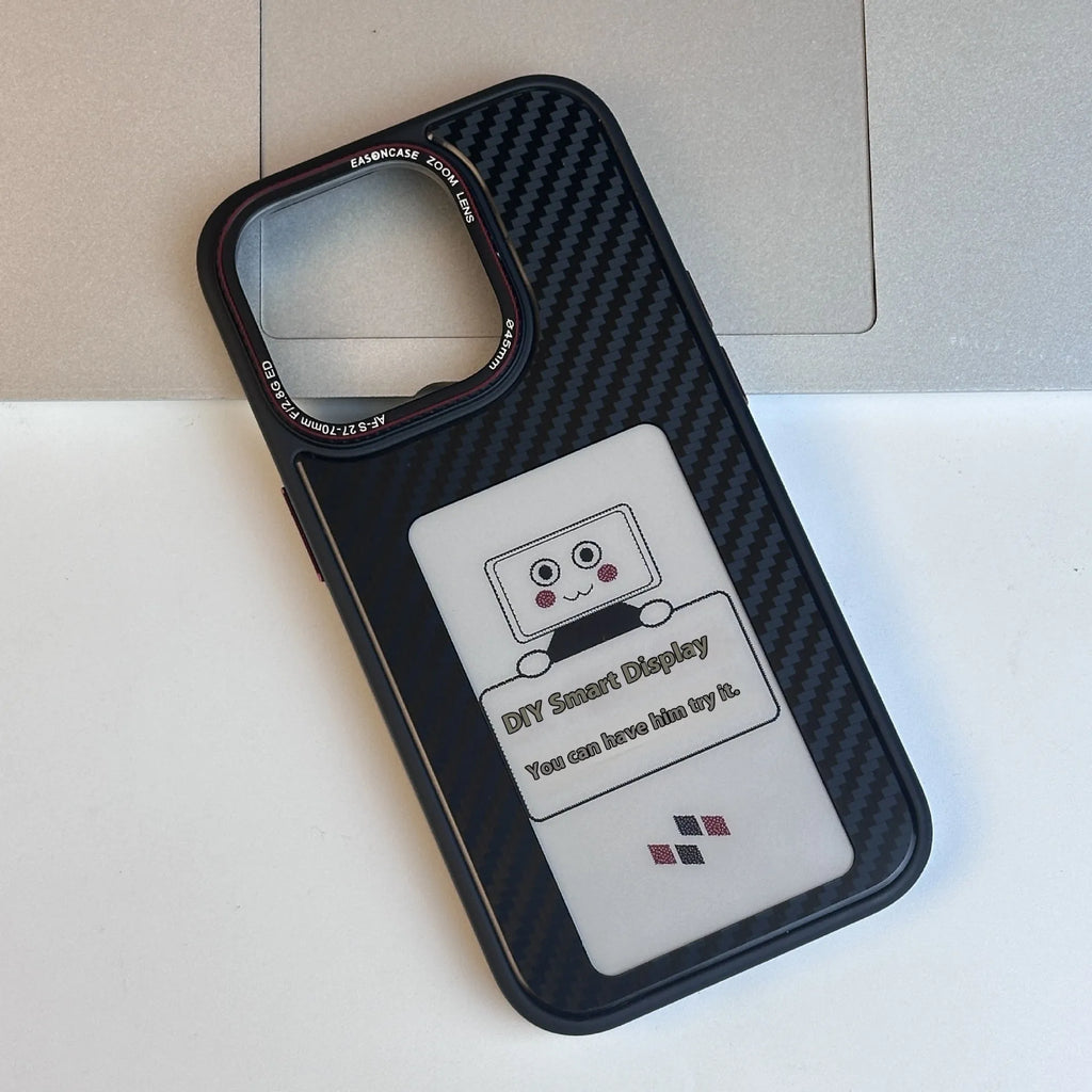 Black DIY display screen phone case with mirror finish for iPhone 13 to 15 series