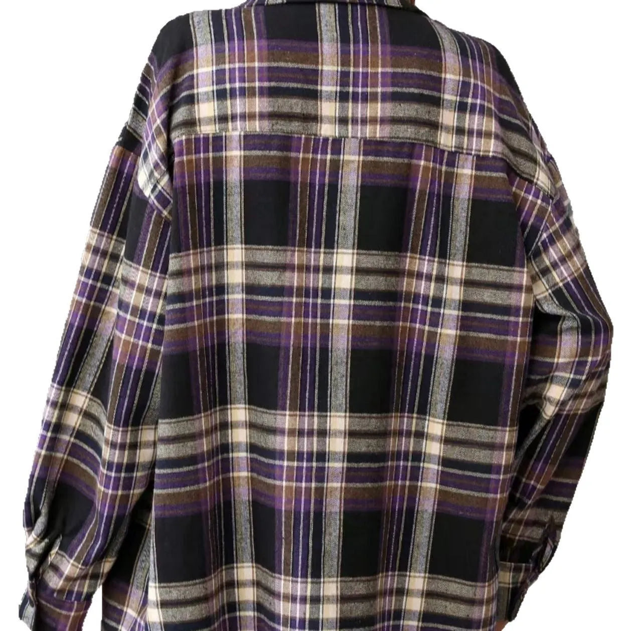 Women's loose fit casual plaid shirt in cotton fabric with long sleeves