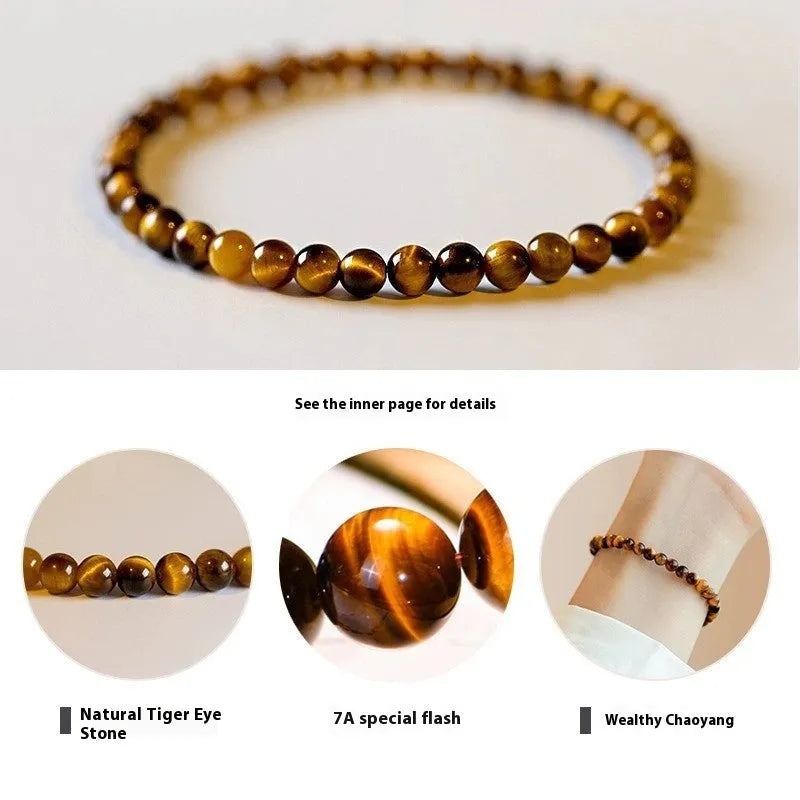 Tigereye stone bracelet in new Chinese style with geometric design and round elements