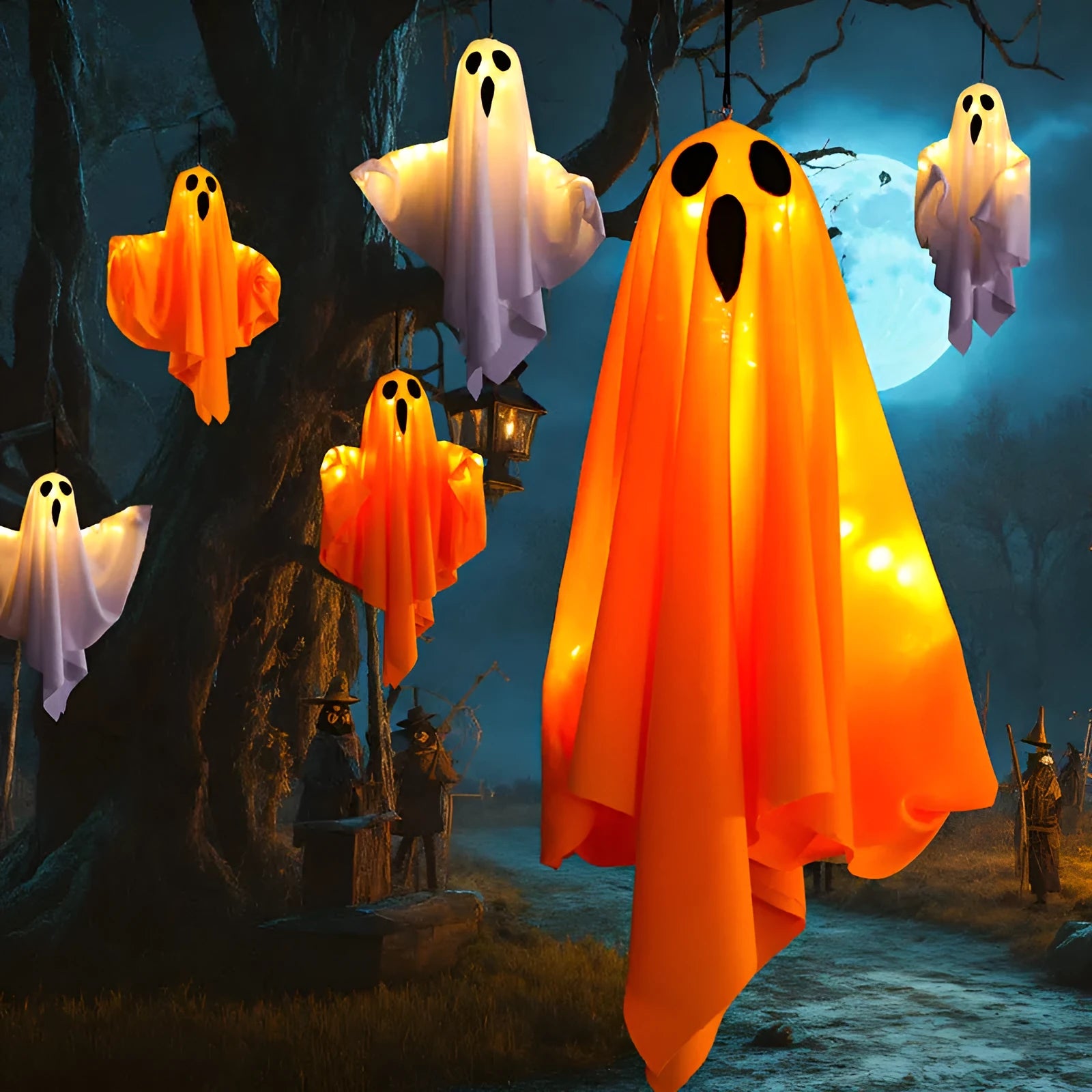White ghost horror ambience light with cloth construction and battery operation