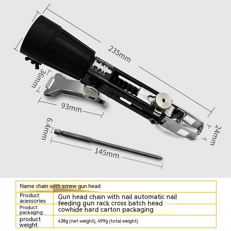 Chain screw gun head automatic nail gun electric screwdriver with plastic stainless steel construction