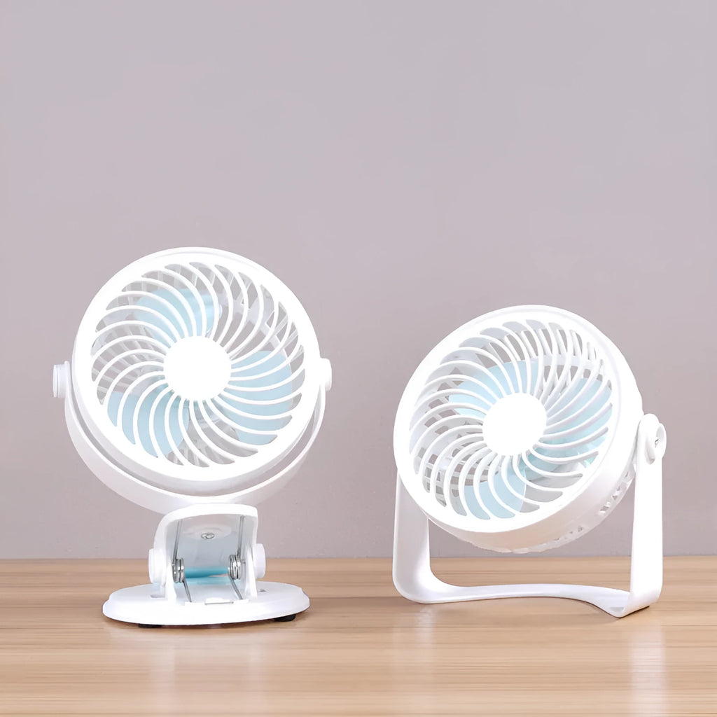 Compact USB desk fan with three blades and brushless motor for quiet operation below 36dB