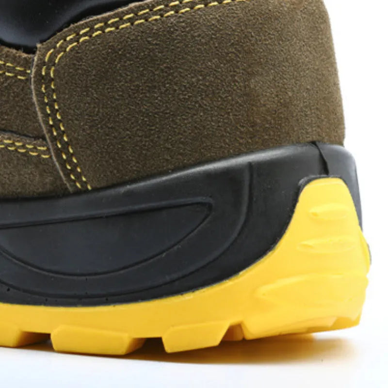 Bronze cow suede steel toe safety shoes with anti-smash protection and solid rubber sole