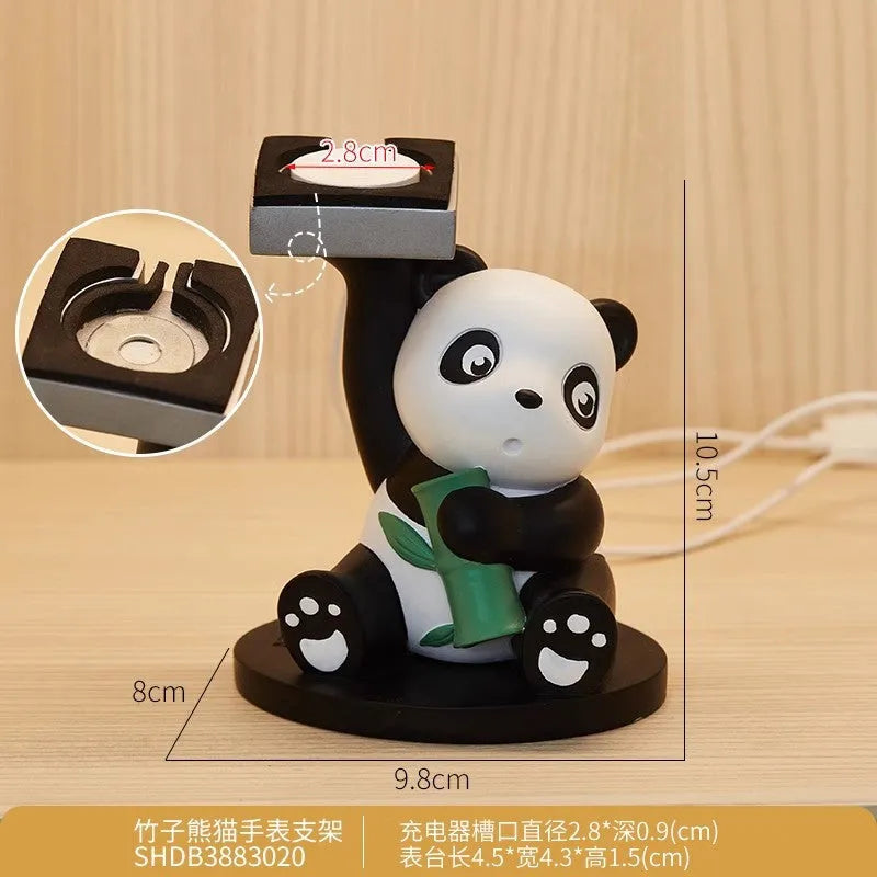 Resin cute panda phone holder small ornament in Bamboo Panda style for iWatch and phone charging bracket