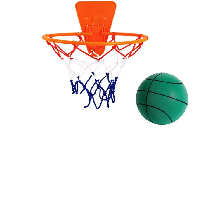 Silent foam indoor basketball in assorted colours with basketball frame